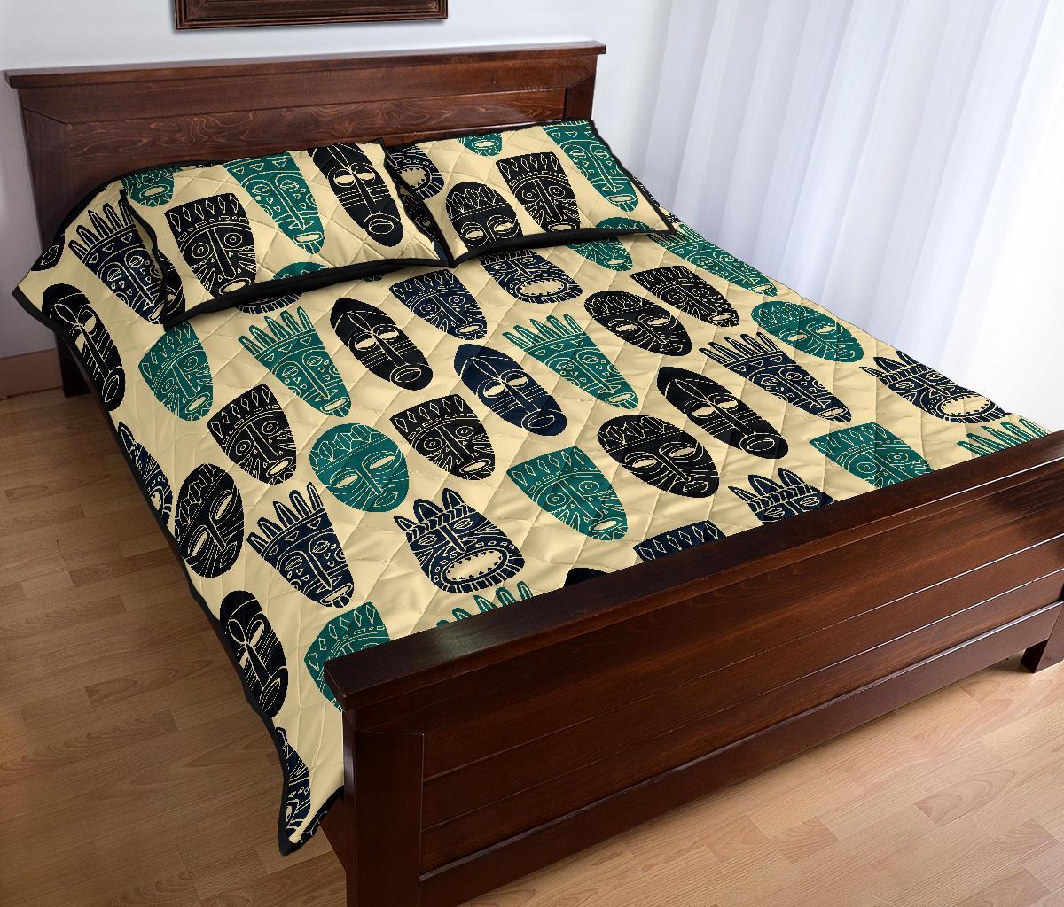 Totem Mask Print Pattern Bed Set Quilt-grizzshop