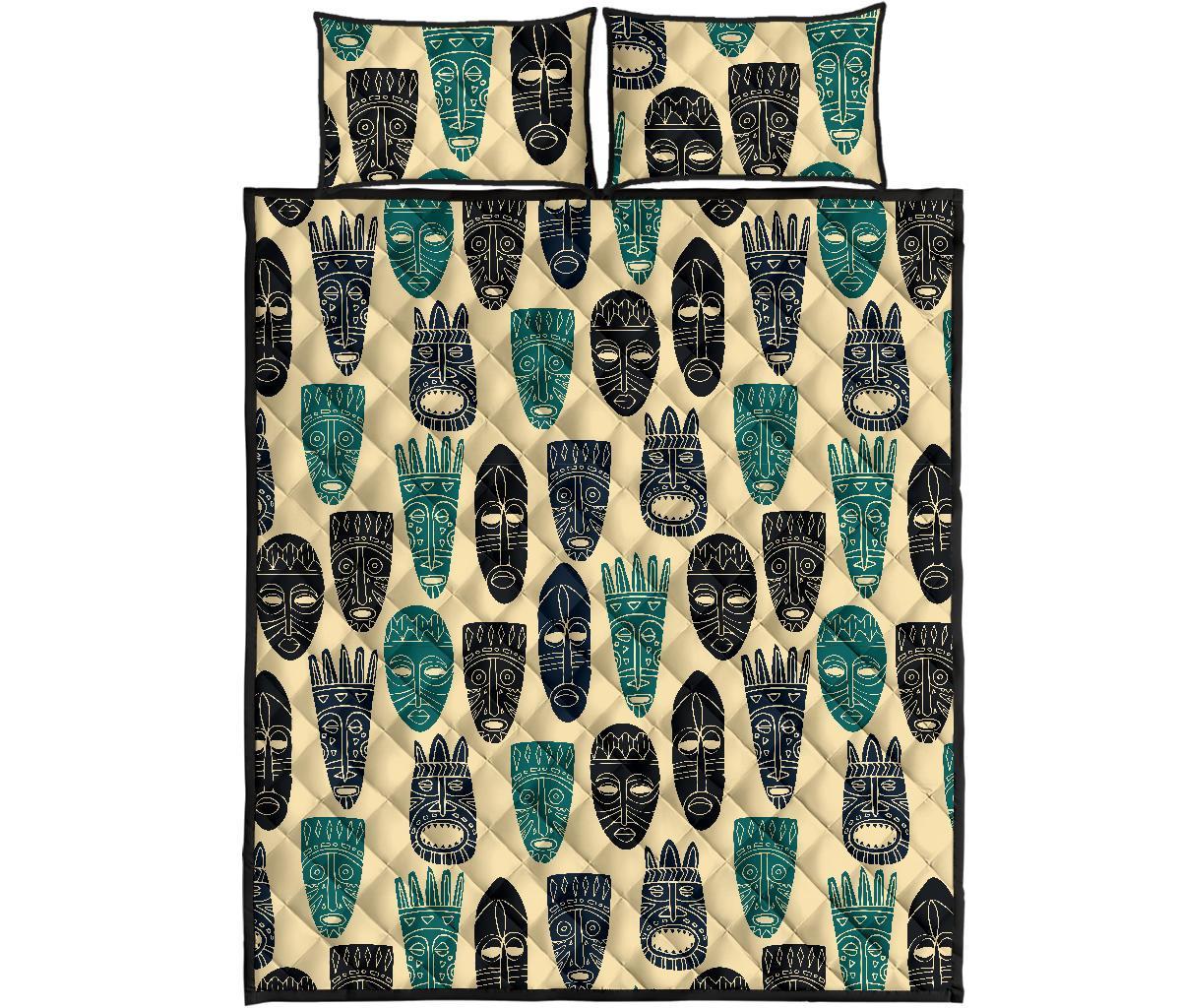 Totem Mask Print Pattern Bed Set Quilt-grizzshop