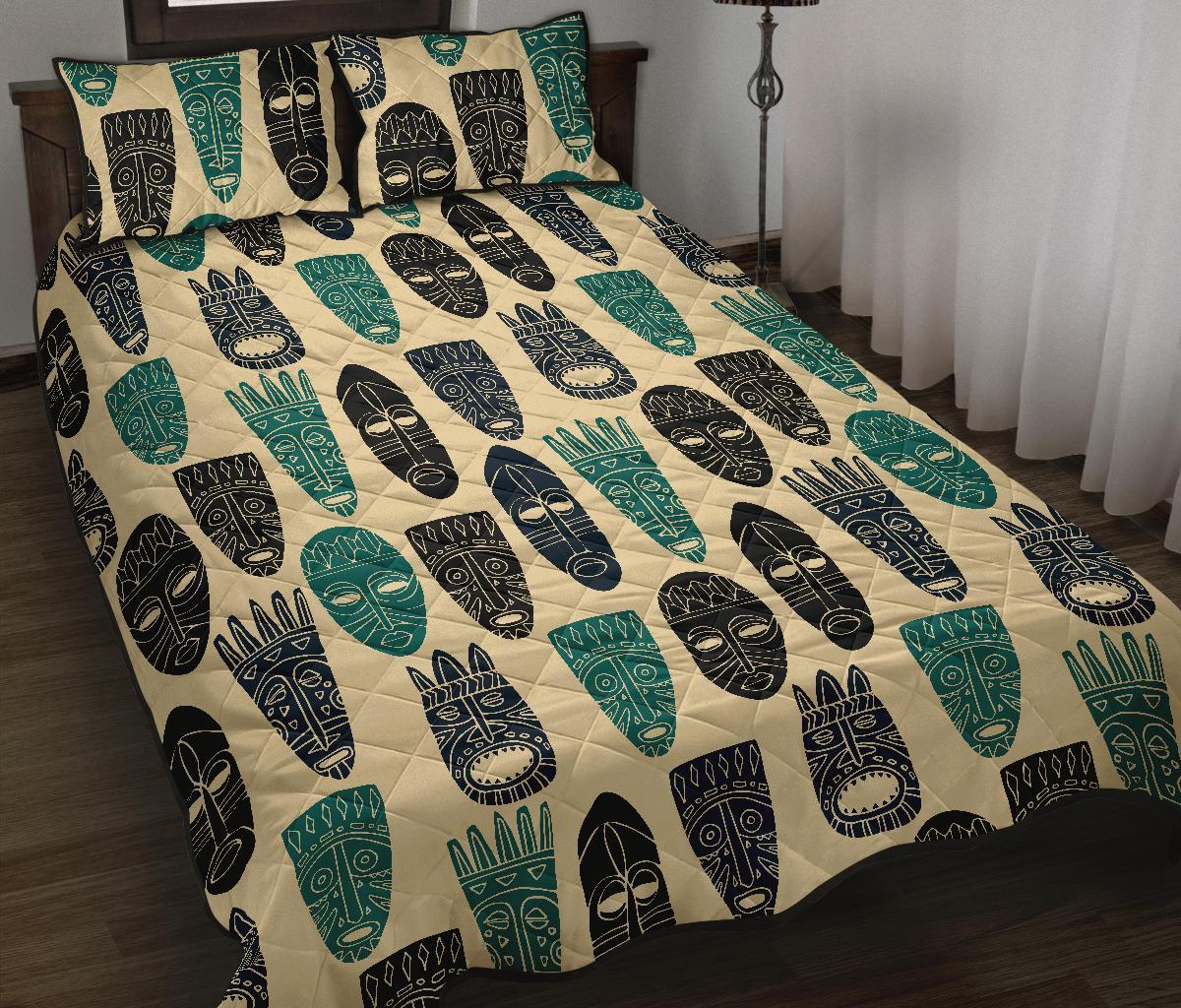 Totem Mask Print Pattern Bed Set Quilt-grizzshop