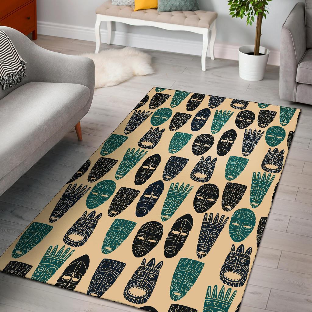 Totem Mask Print Pattern Floor Mat-grizzshop