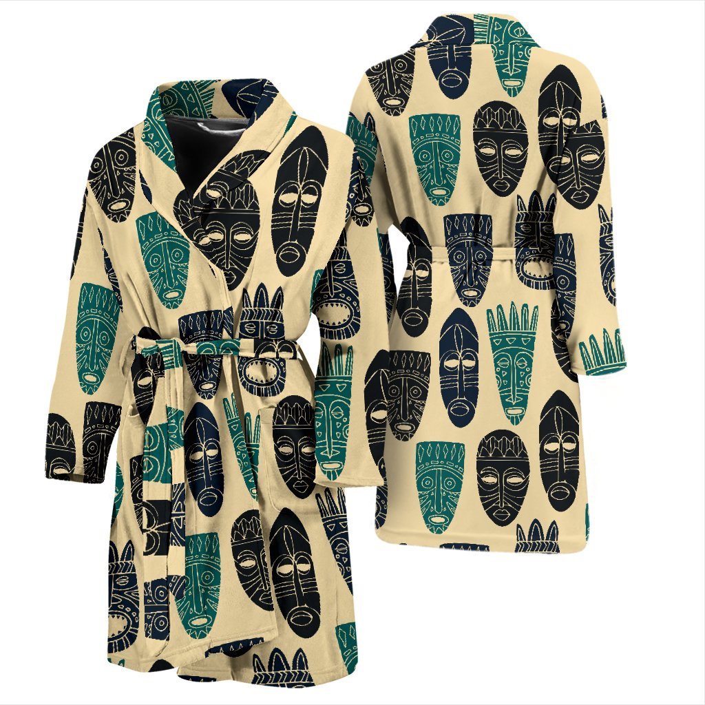 Totem Mask Print Pattern Men Long Robe-grizzshop