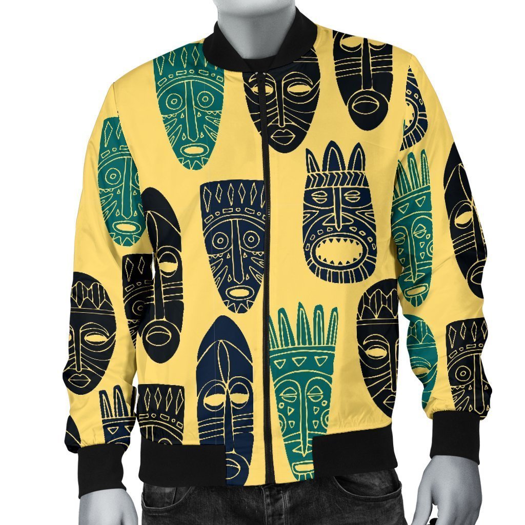 Totem Mask Print Pattern Men's Bomber Jacket-grizzshop