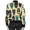 Totem Mask Print Pattern Women Casual Bomber Jacket-grizzshop