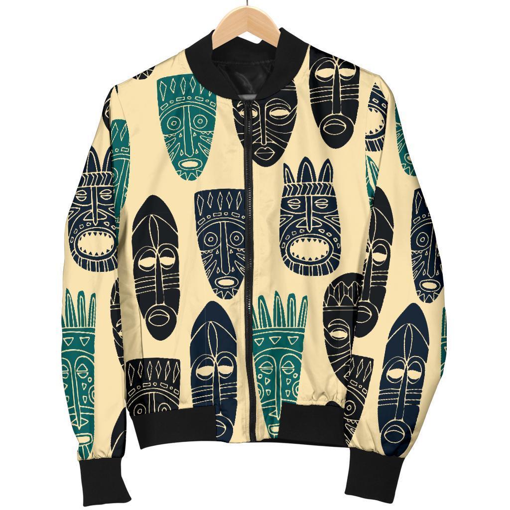 Totem Mask Print Pattern Women Casual Bomber Jacket-grizzshop