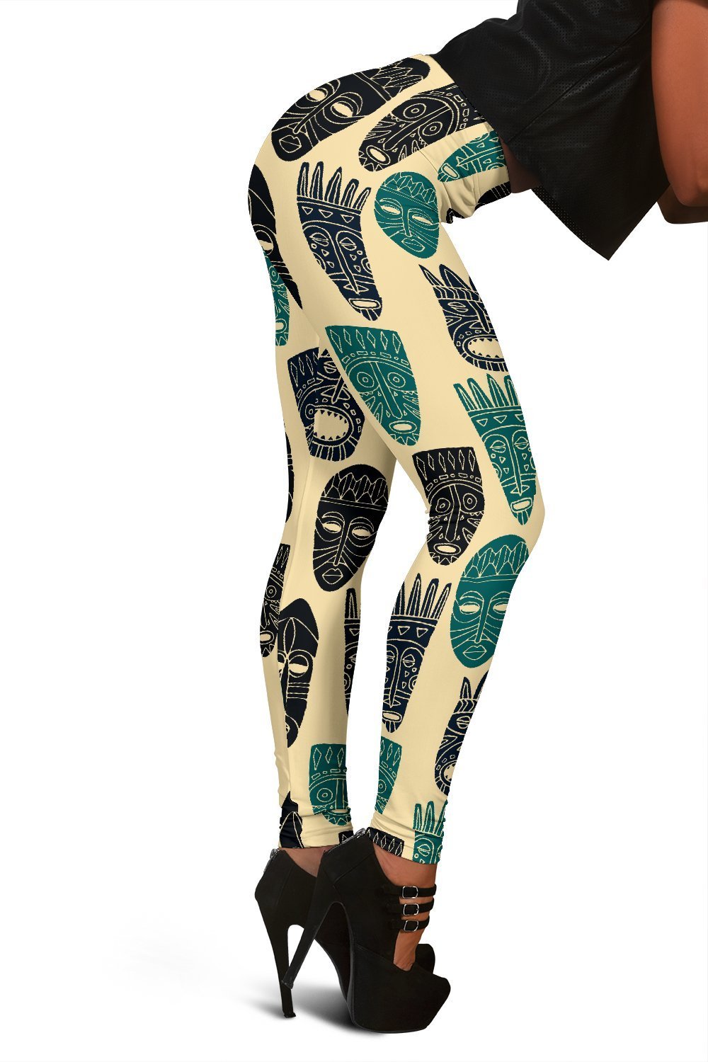 Totem Mask Print Pattern Women Leggings-grizzshop