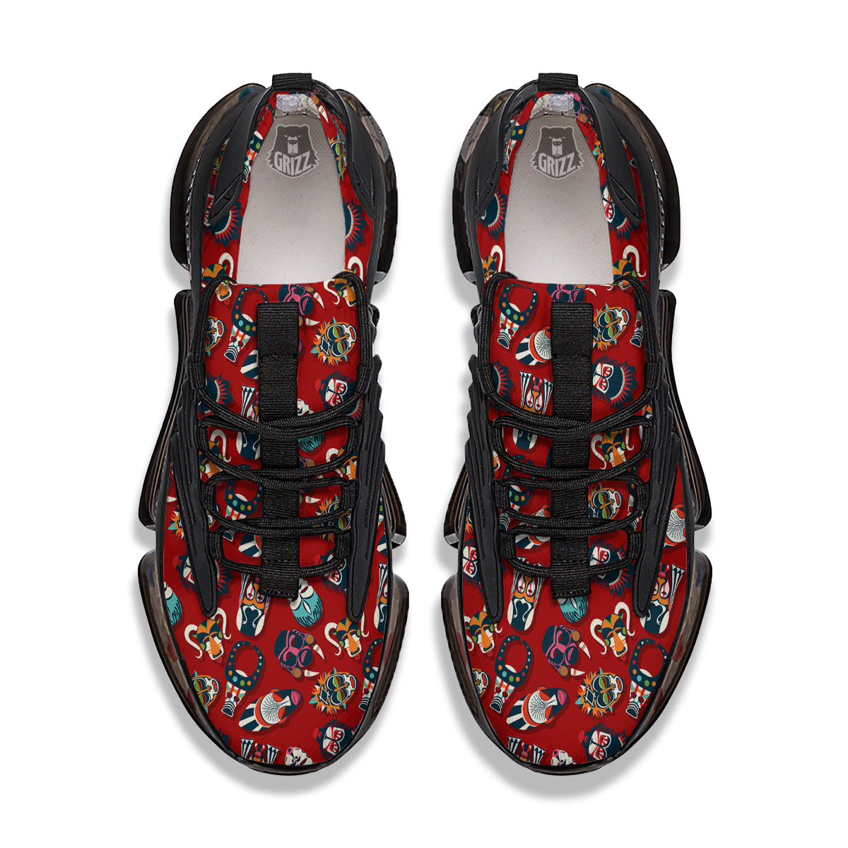 Totem Masks African Print Pattern Black Gym Shoes-grizzshop