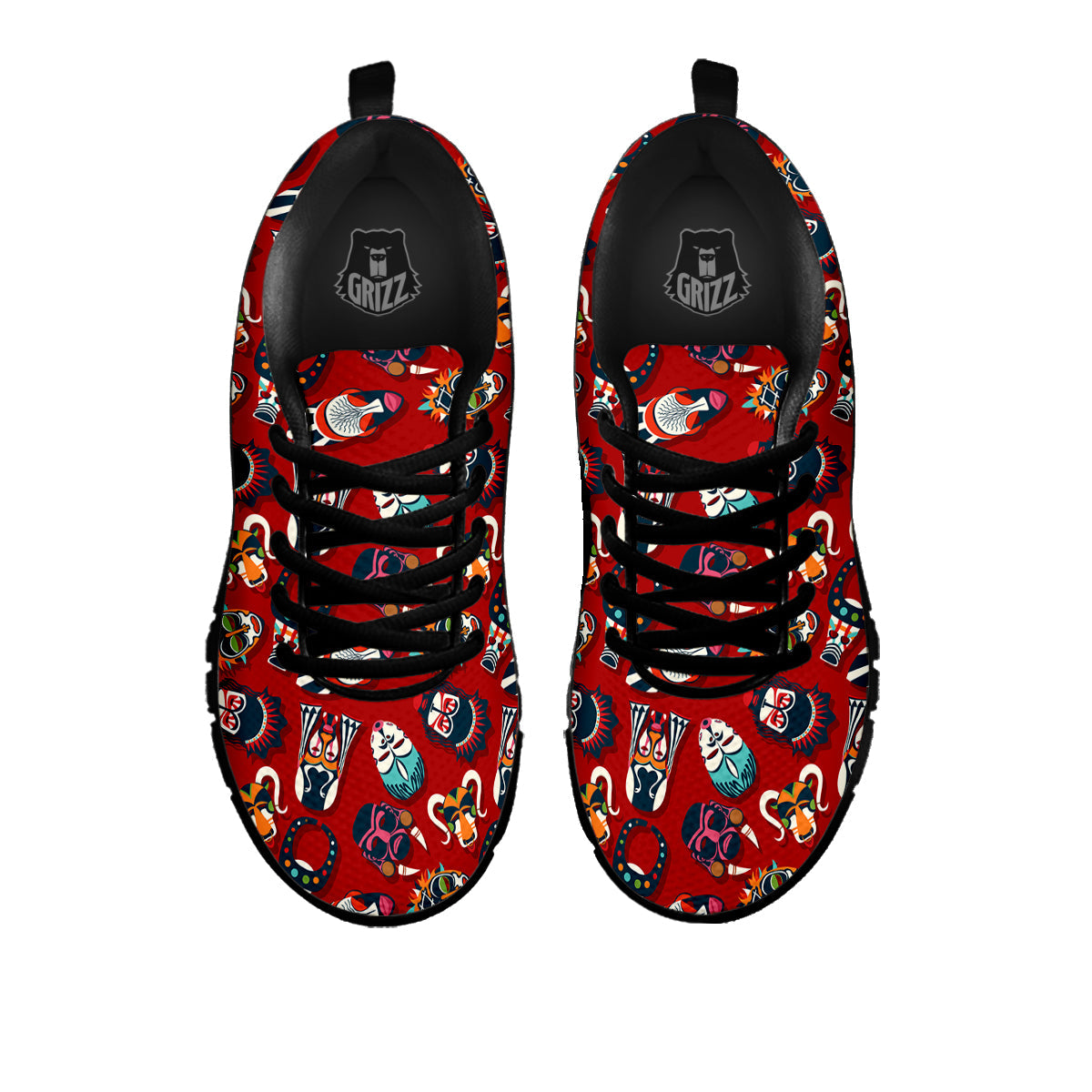 Totem Masks African Print Pattern Black Sneaker-grizzshop