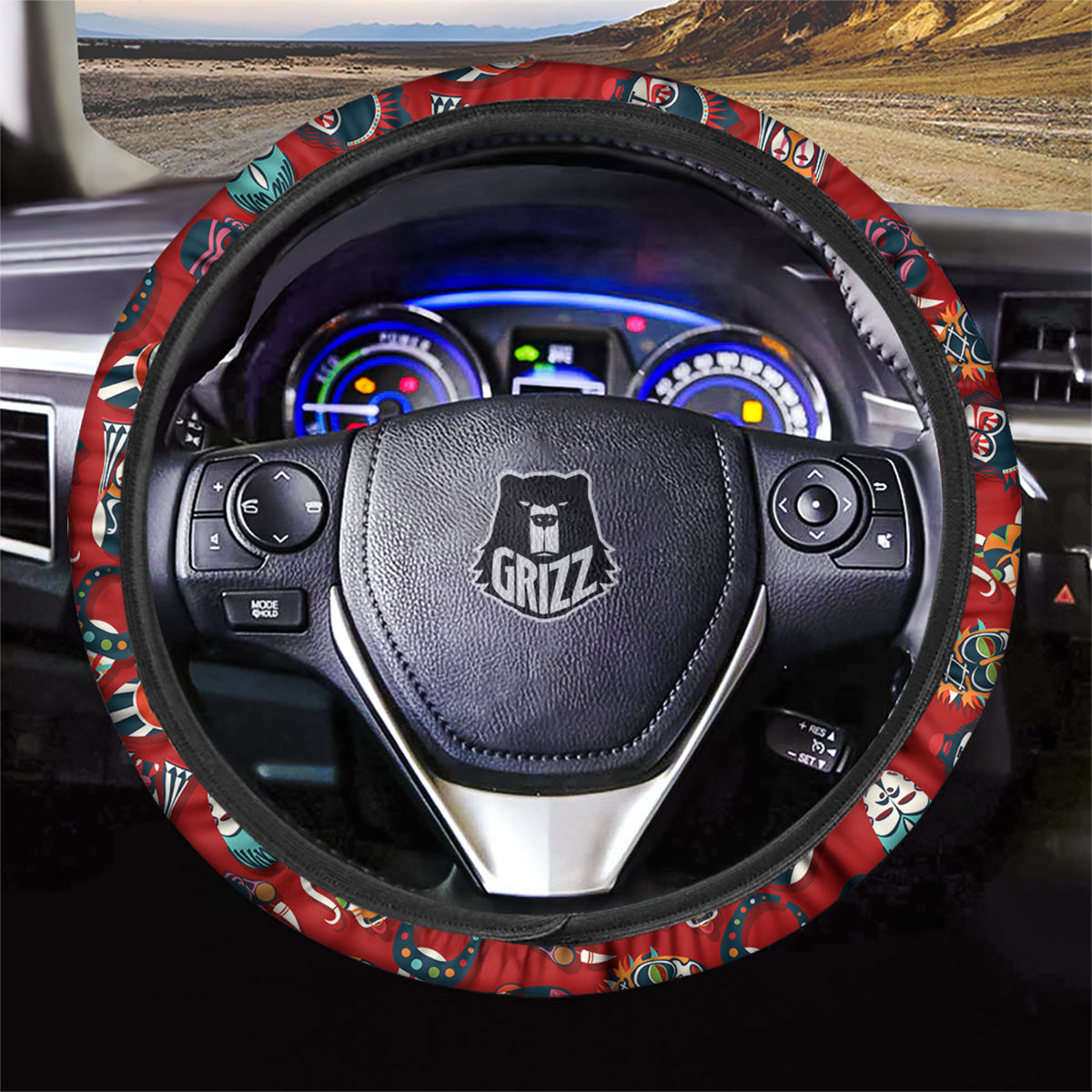 Totem Masks African Print Pattern Car Steering Wheel Cover-grizzshop