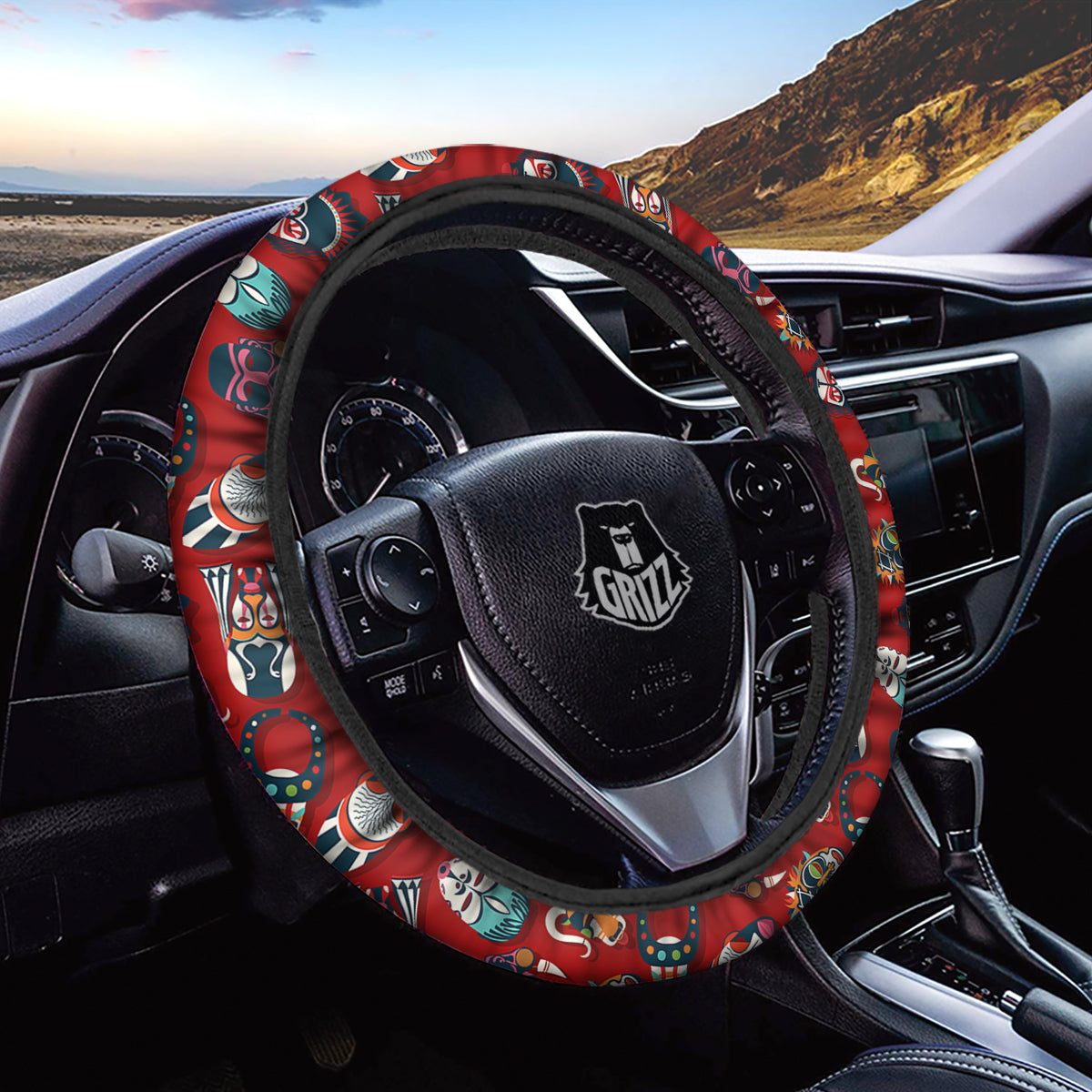 Totem Masks African Print Pattern Car Steering Wheel Cover-grizzshop