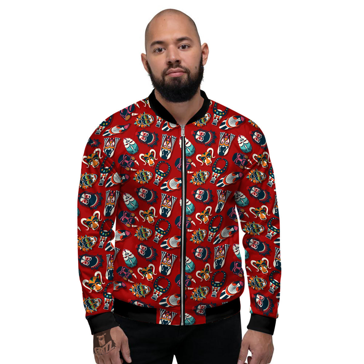 Totem Masks African Print Pattern Men's Bomber Jacket-grizzshop