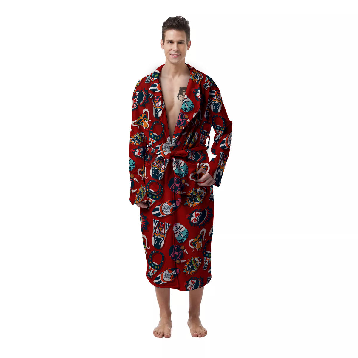 Totem Masks African Print Pattern Men's Robe-grizzshop