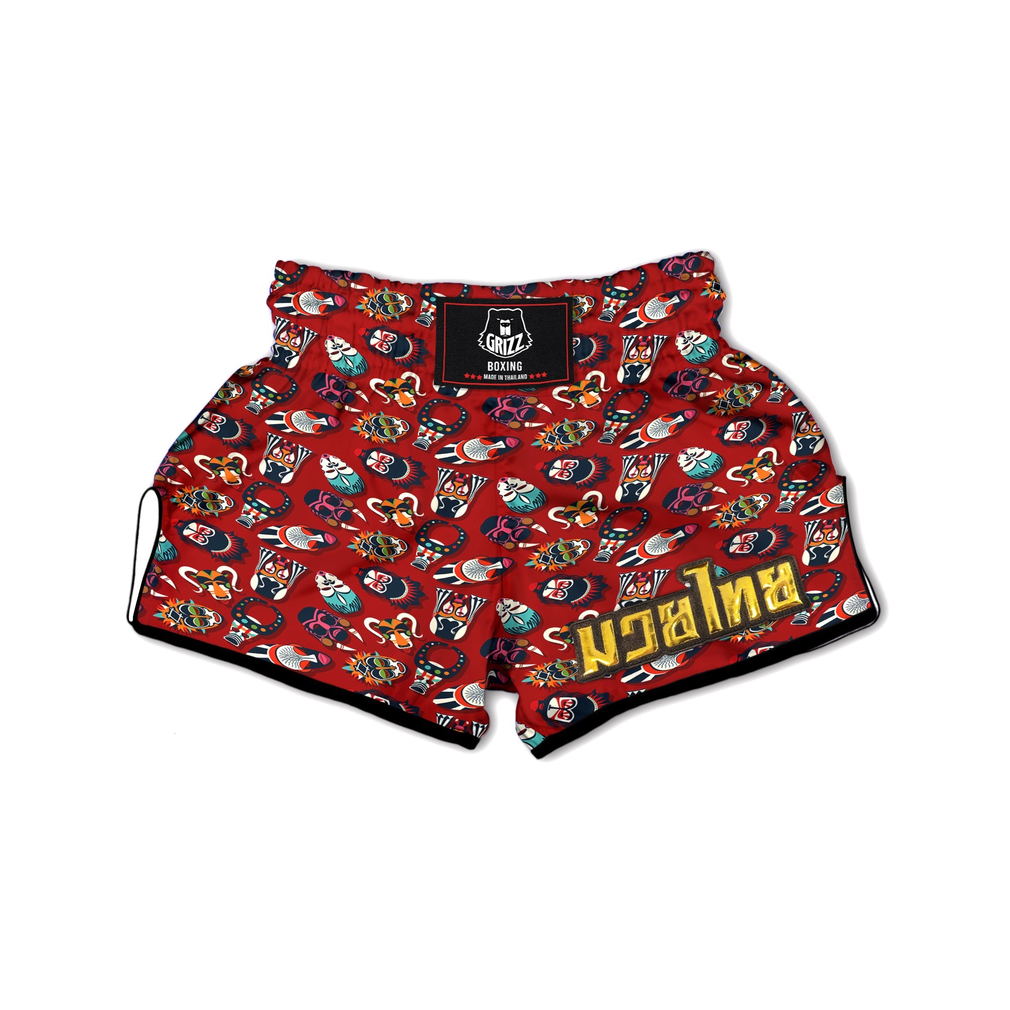 Totem Masks African Print Pattern Muay Thai Boxing Shorts-grizzshop