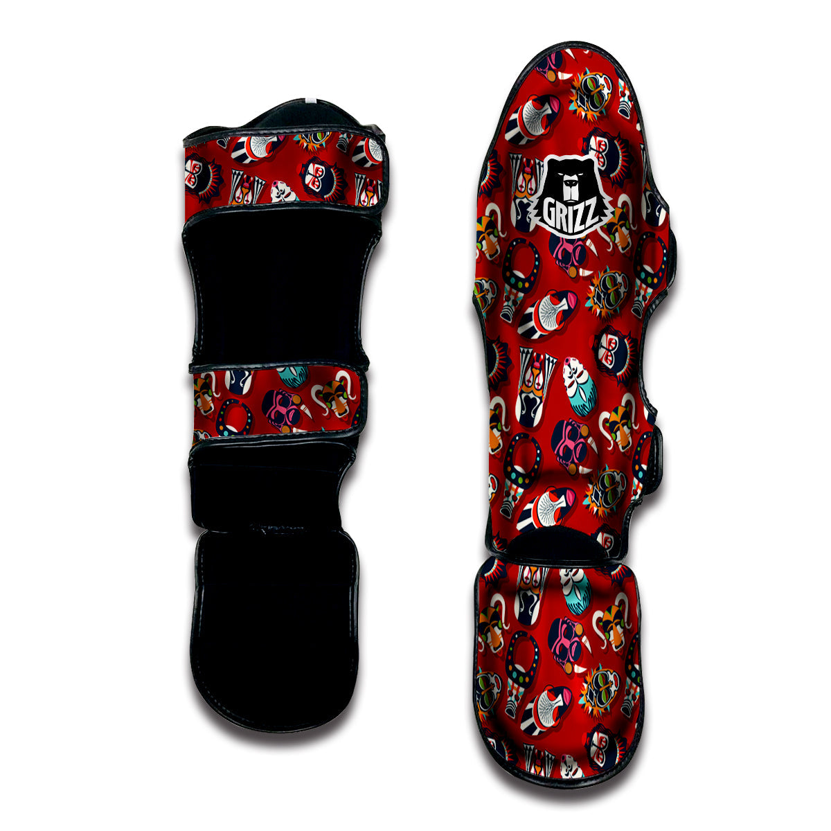 Totem Masks African Print Pattern Muay Thai Shin Guards-grizzshop
