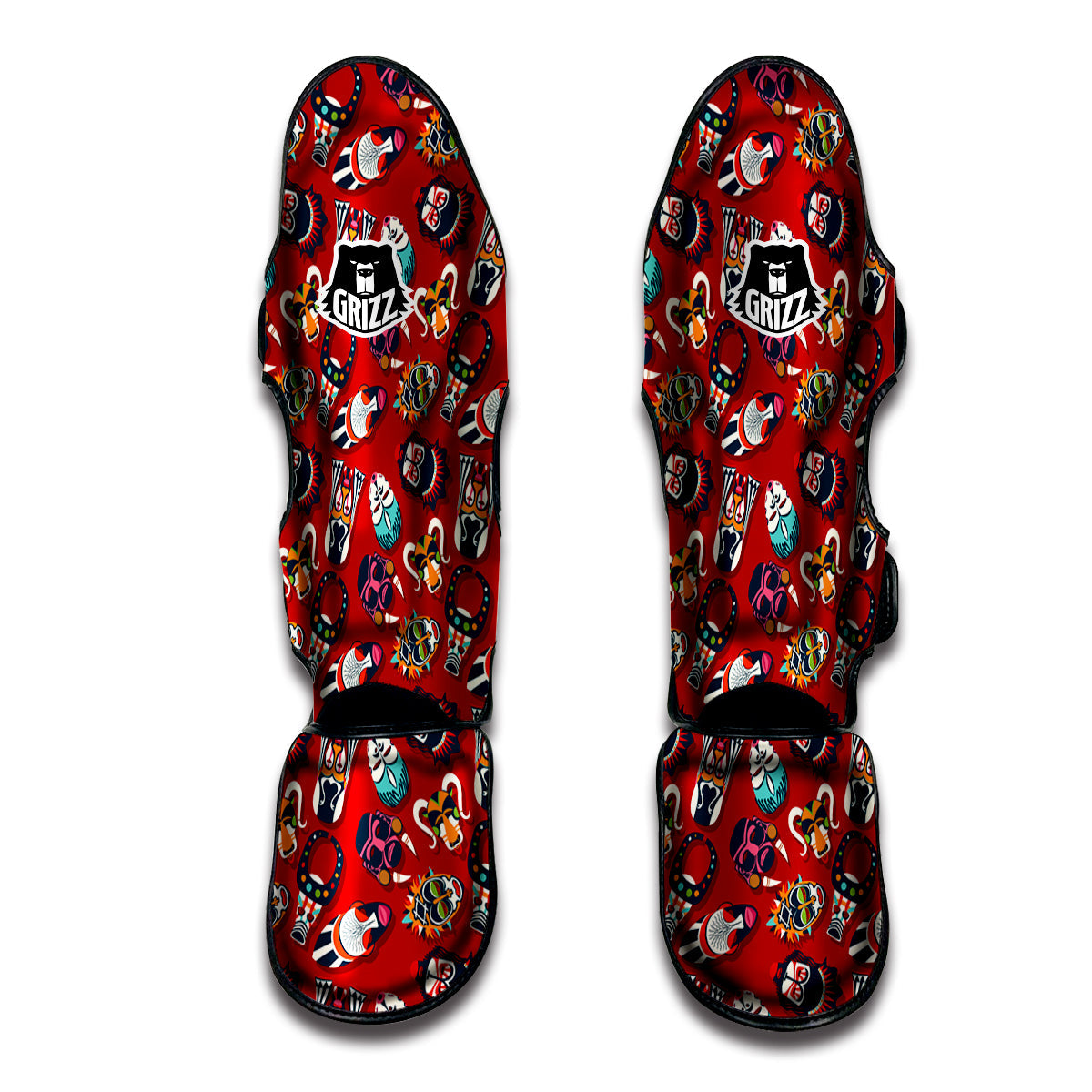 Totem Masks African Print Pattern Muay Thai Shin Guards-grizzshop