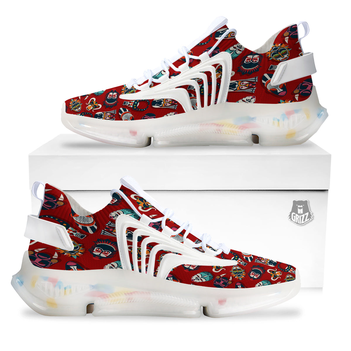 Totem Masks African Print Pattern White Gym Shoes-grizzshop