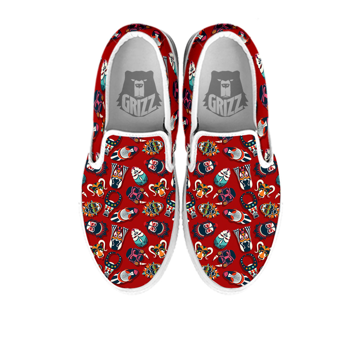 Totem Masks African Print Pattern White Slip On Shoes-grizzshop