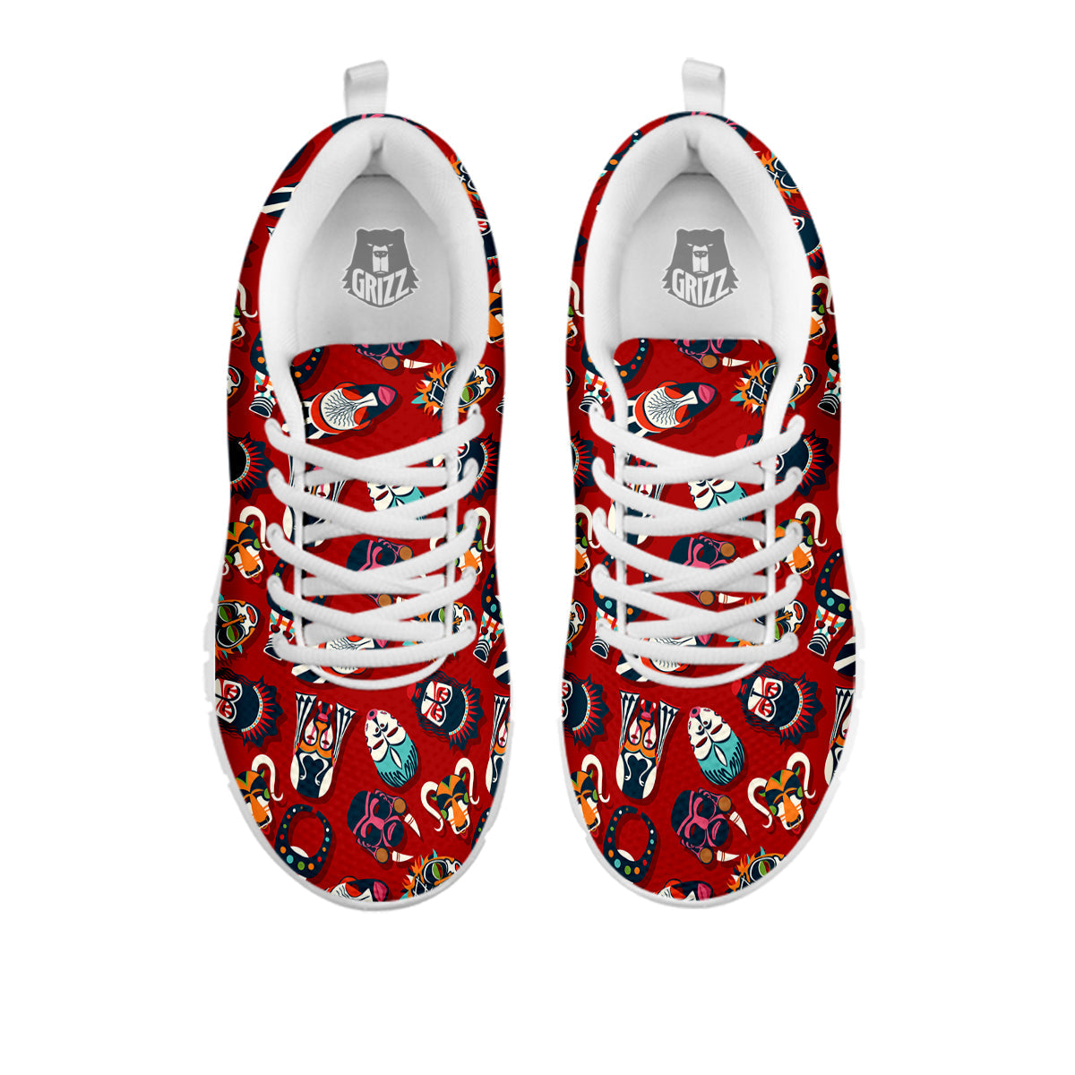 Totem Masks African Print Pattern White Sneaker-grizzshop
