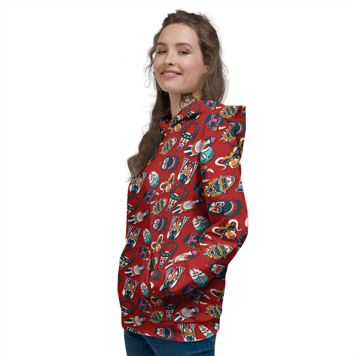 Totem Masks African Print Pattern Women's Hoodie-grizzshop
