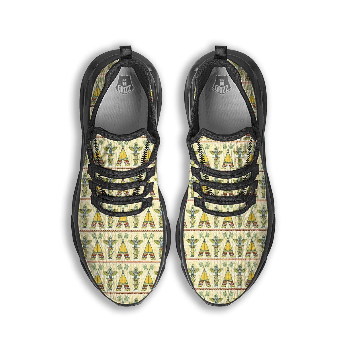 Totem Native Print Pattern Black Running Shoes-grizzshop