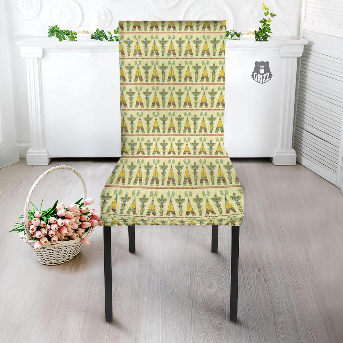 Totem Native Print Pattern Dining Chair Slipcover-grizzshop