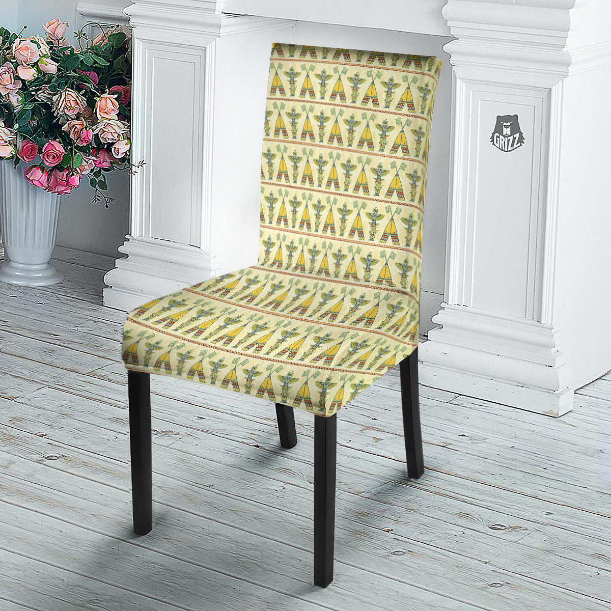 Totem Native Print Pattern Dining Chair Slipcover-grizzshop