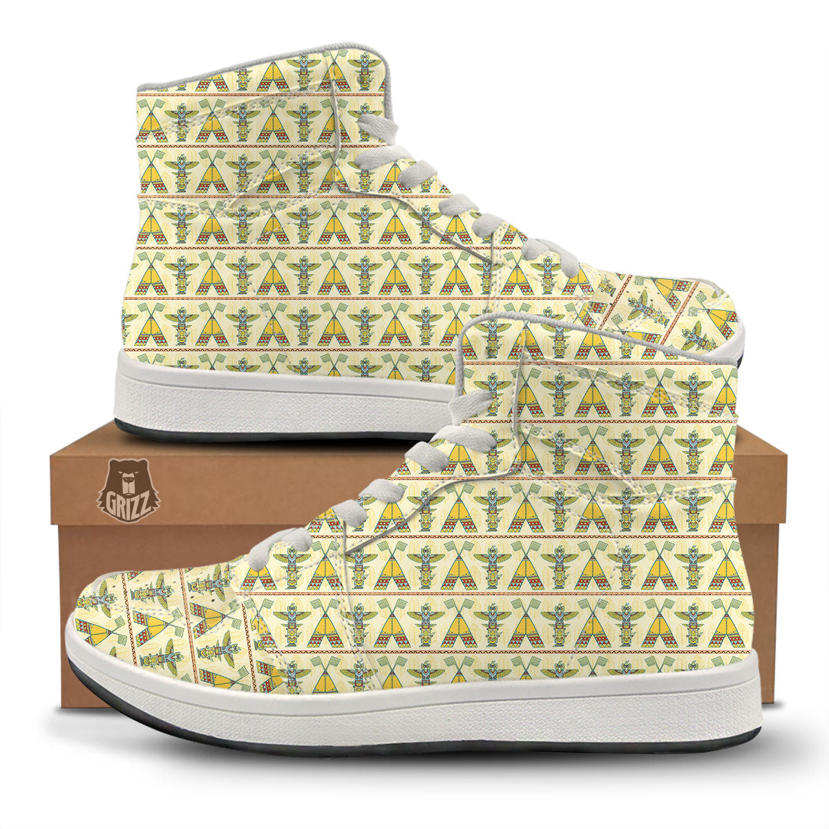Totem Native Print Pattern High Top Sneakers-grizzshop