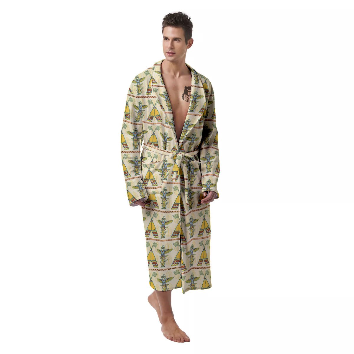 Totem Native Print Pattern Men's Robe-grizzshop