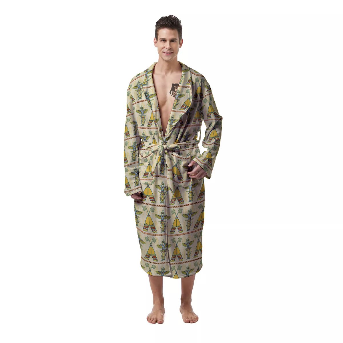 Totem Native Print Pattern Men's Robe-grizzshop