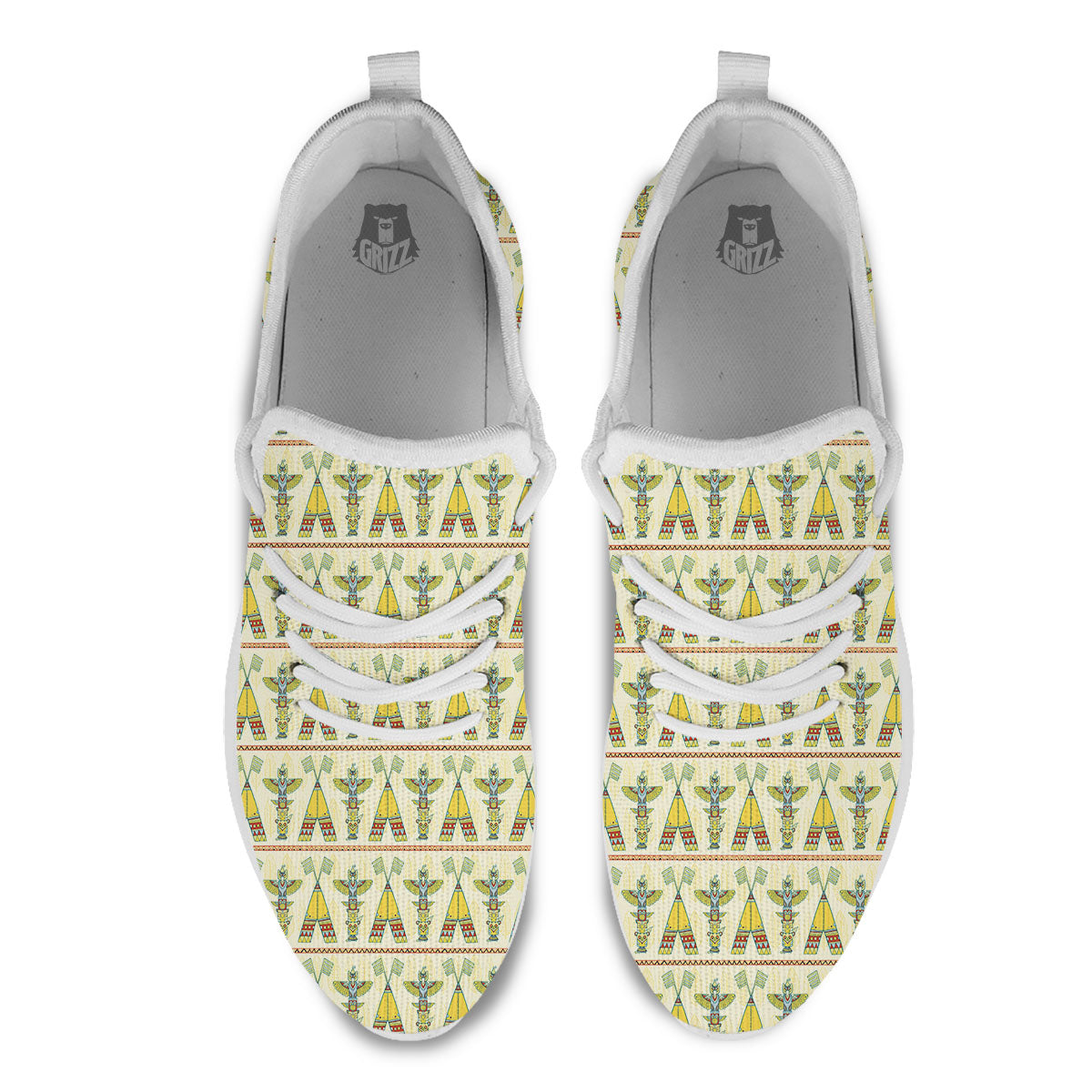 Totem Native Print Pattern White Athletic Shoes-grizzshop