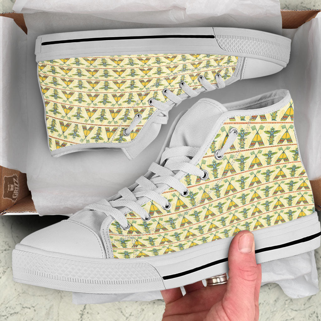 Totem Native Print Pattern White High Top Shoes-grizzshop