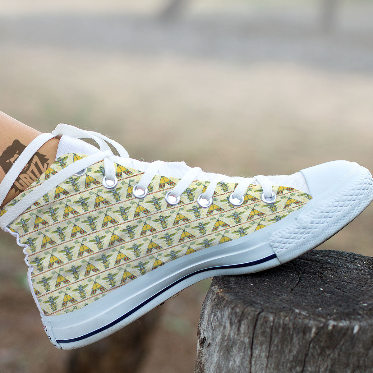 Totem Native Print Pattern White High Top Shoes-grizzshop