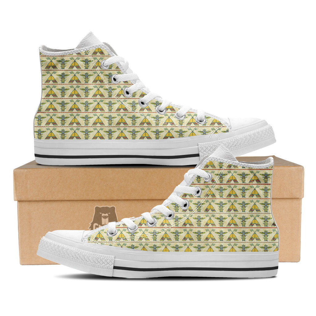 Totem Native Print Pattern White High Top Shoes-grizzshop