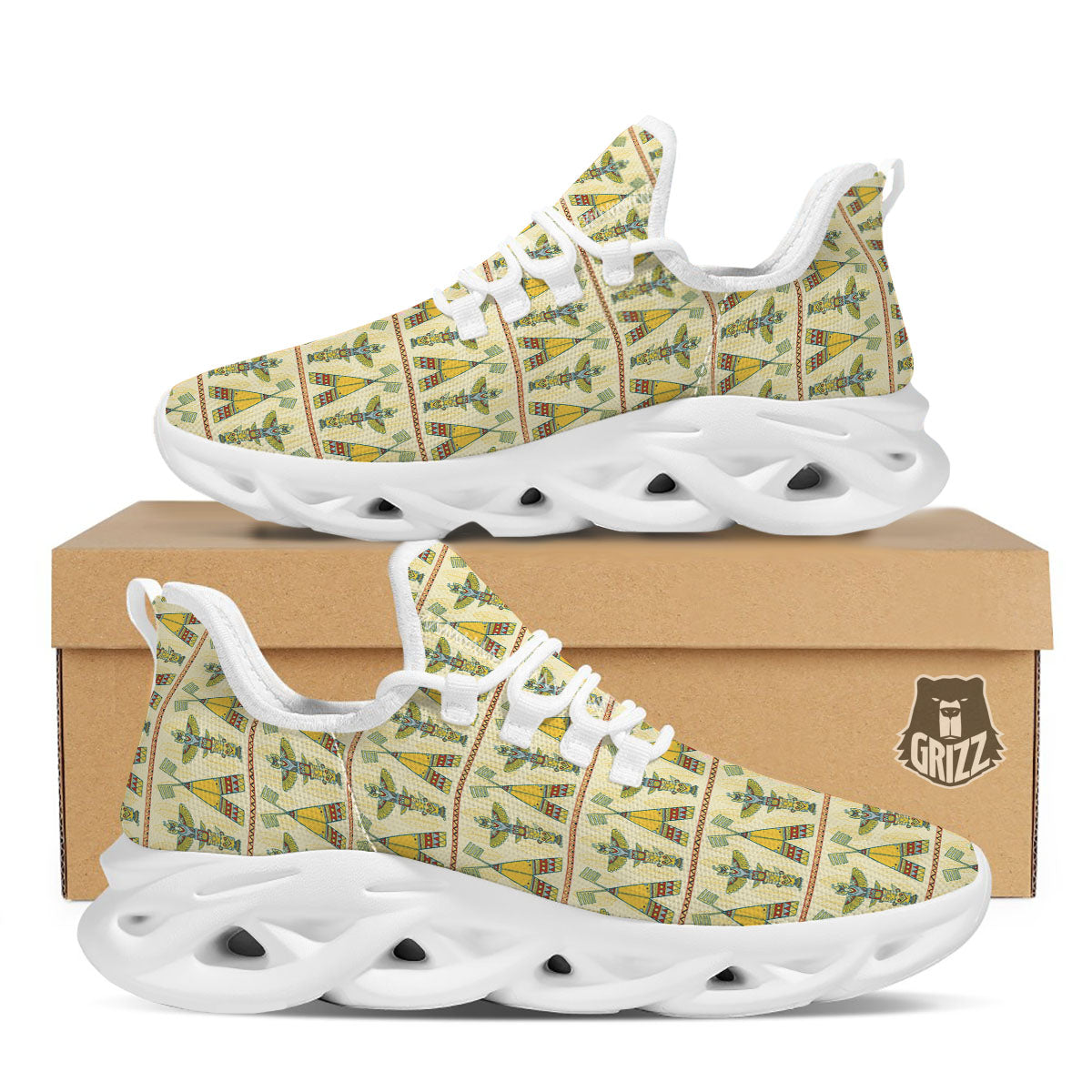Totem Native Print Pattern White Running Shoes-grizzshop