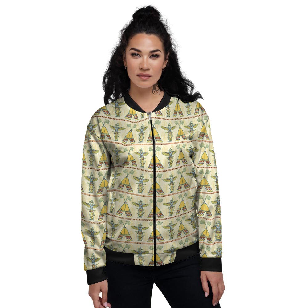 Totem Native Print Pattern Women's Bomber Jacket-grizzshop