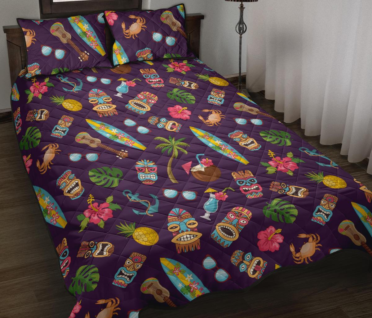 Totem Pattern Print Bed Set Quilt-grizzshop