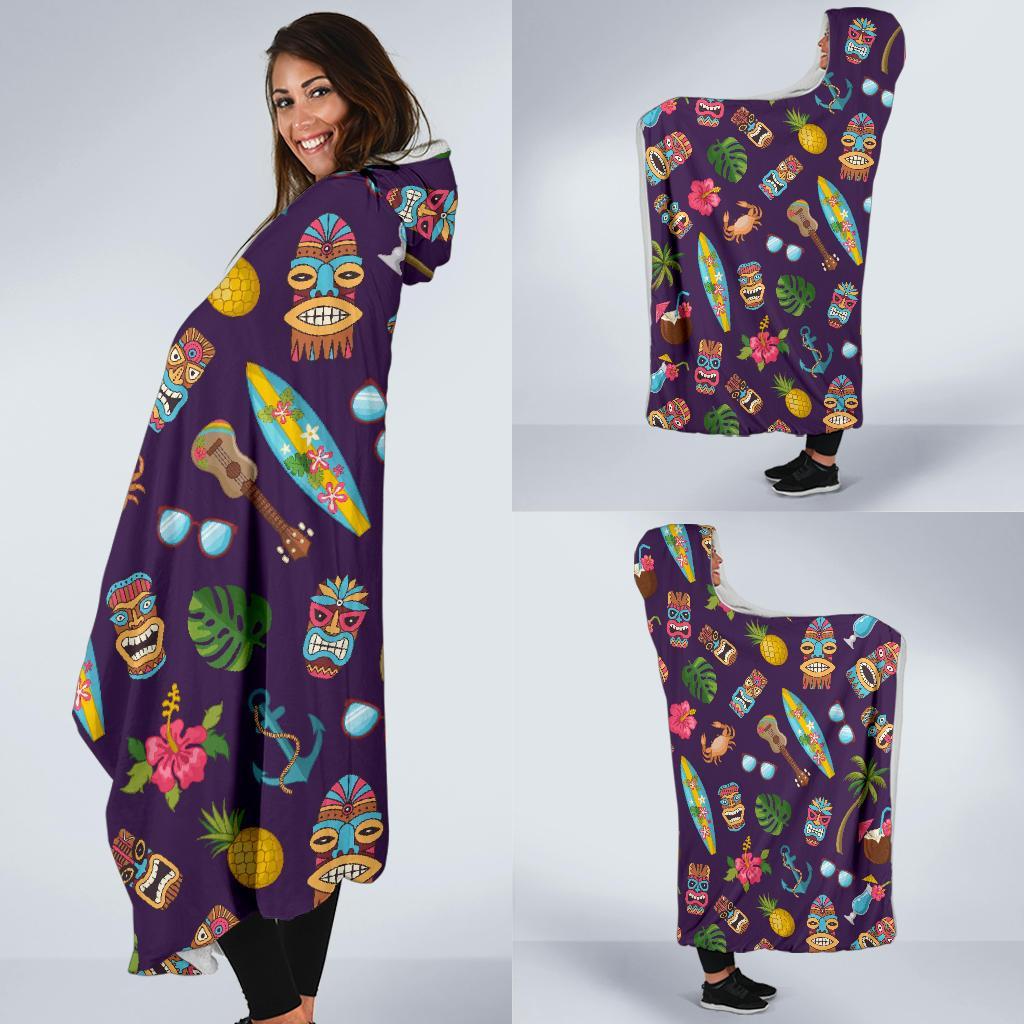 Totem Pattern Print Hooded Blanket-grizzshop