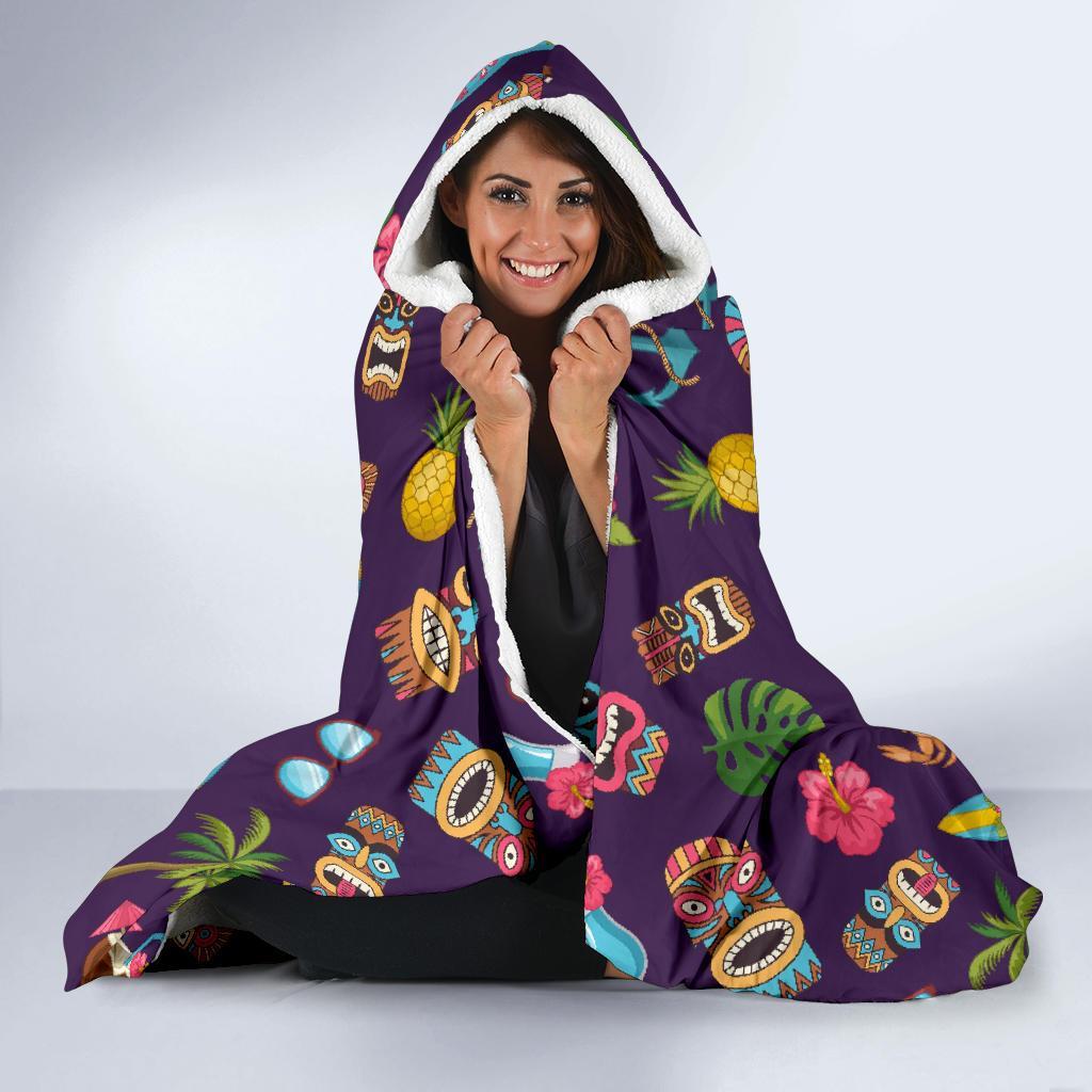 Totem Pattern Print Hooded Blanket-grizzshop