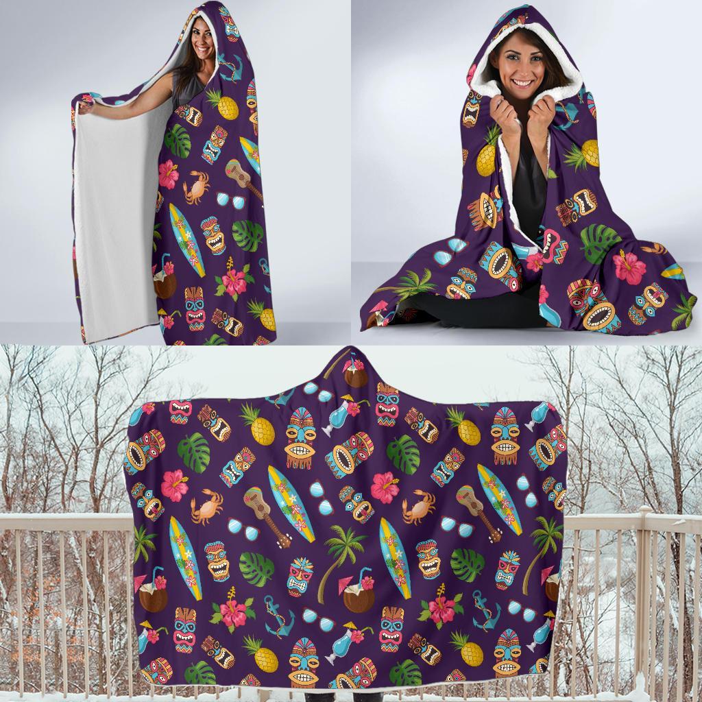 Totem Pattern Print Hooded Blanket-grizzshop