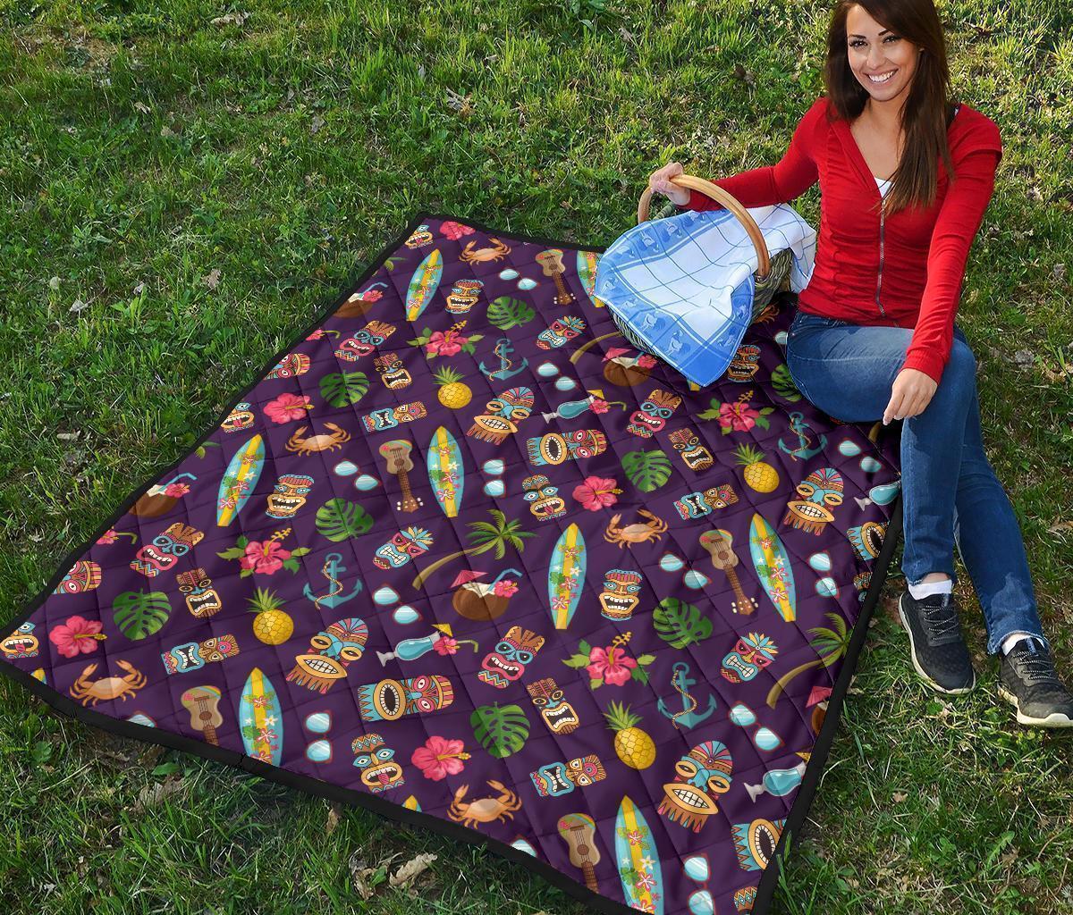 Totem Pattern Print Quilt-grizzshop