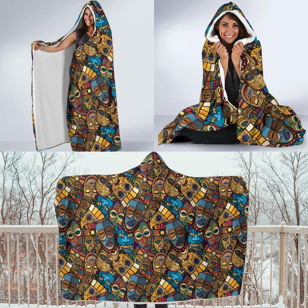 Totem Print Pattern Hooded Blanket-grizzshop