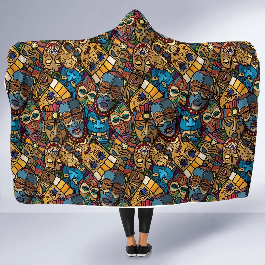 Totem Print Pattern Hooded Blanket-grizzshop