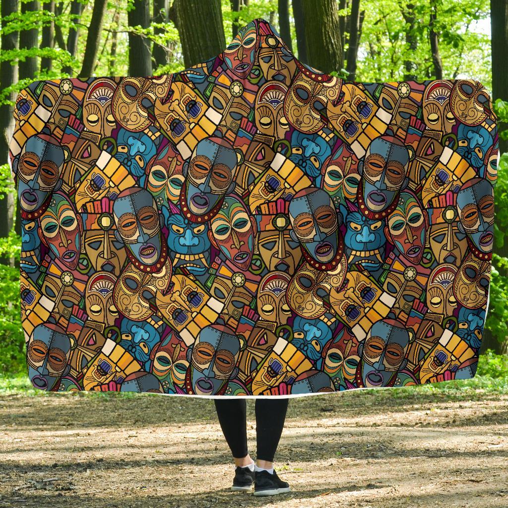Totem Print Pattern Hooded Blanket-grizzshop