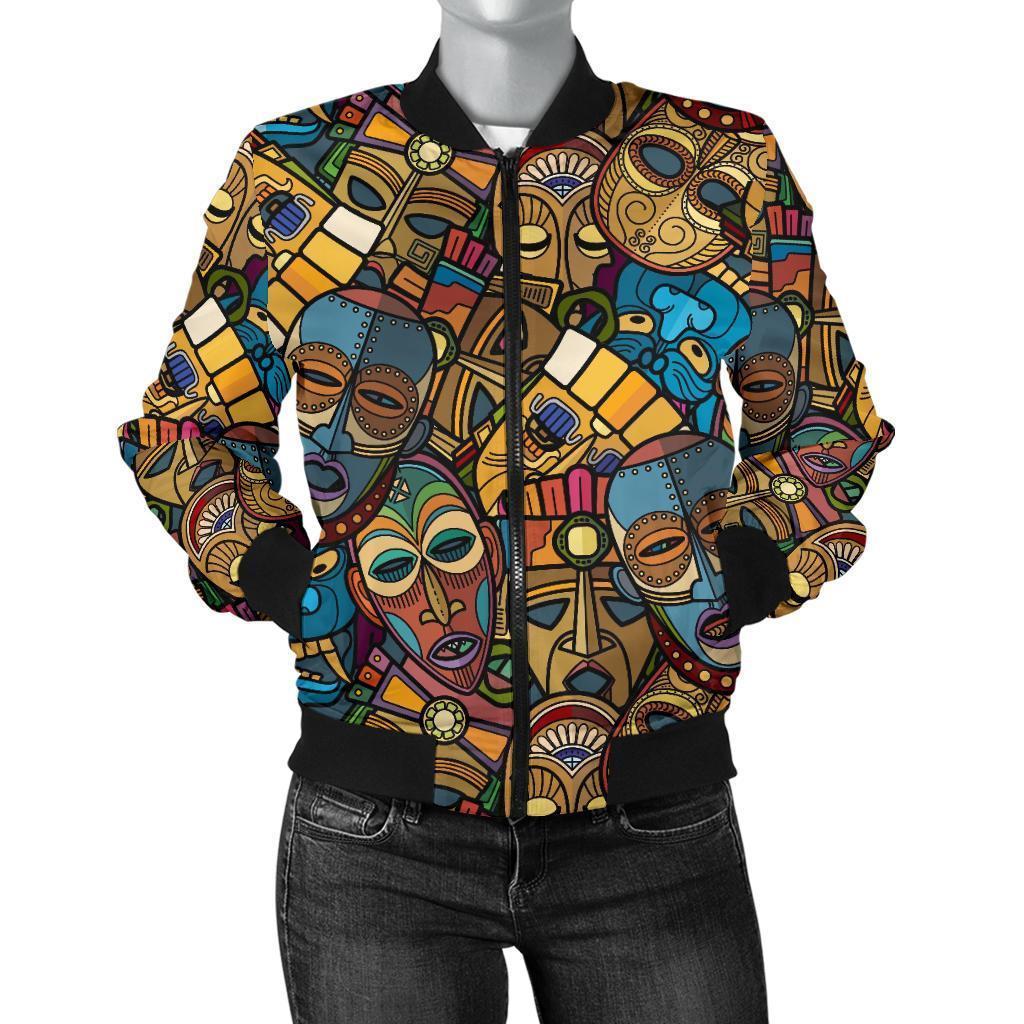 Totem Print Pattern Women Casual Bomber Jacket-grizzshop