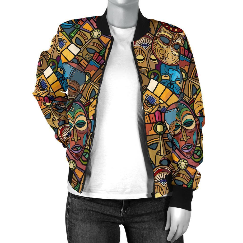 Totem Print Pattern Women Casual Bomber Jacket-grizzshop