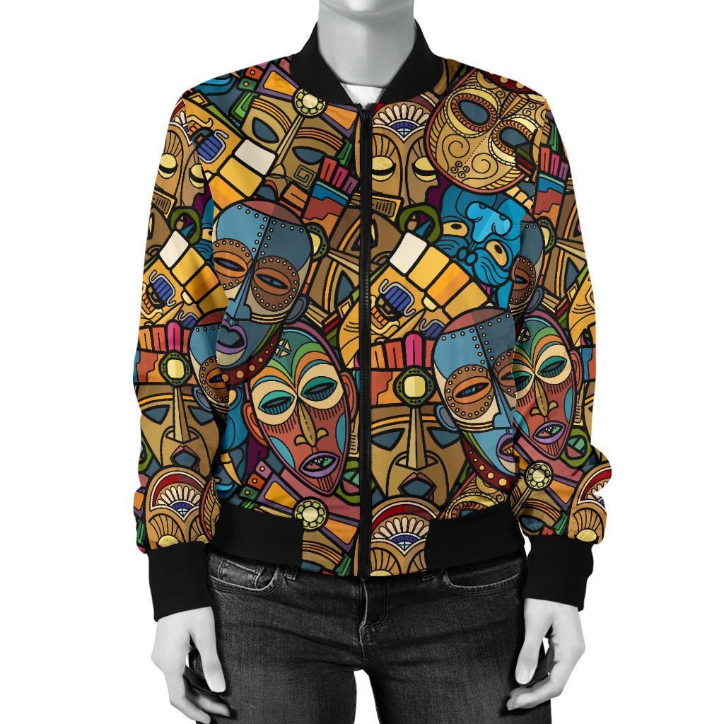 Totem Print Pattern Women Casual Bomber Jacket-grizzshop