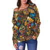 Totem Print Pattern Women Off Shoulder Sweatshirt-grizzshop