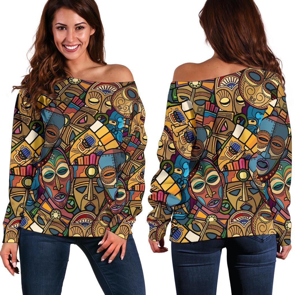 Totem Print Pattern Women Off Shoulder Sweatshirt-grizzshop