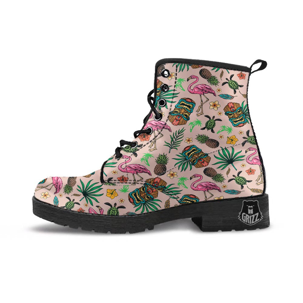 Totem Summer Print Pattern Leather Boots-grizzshop