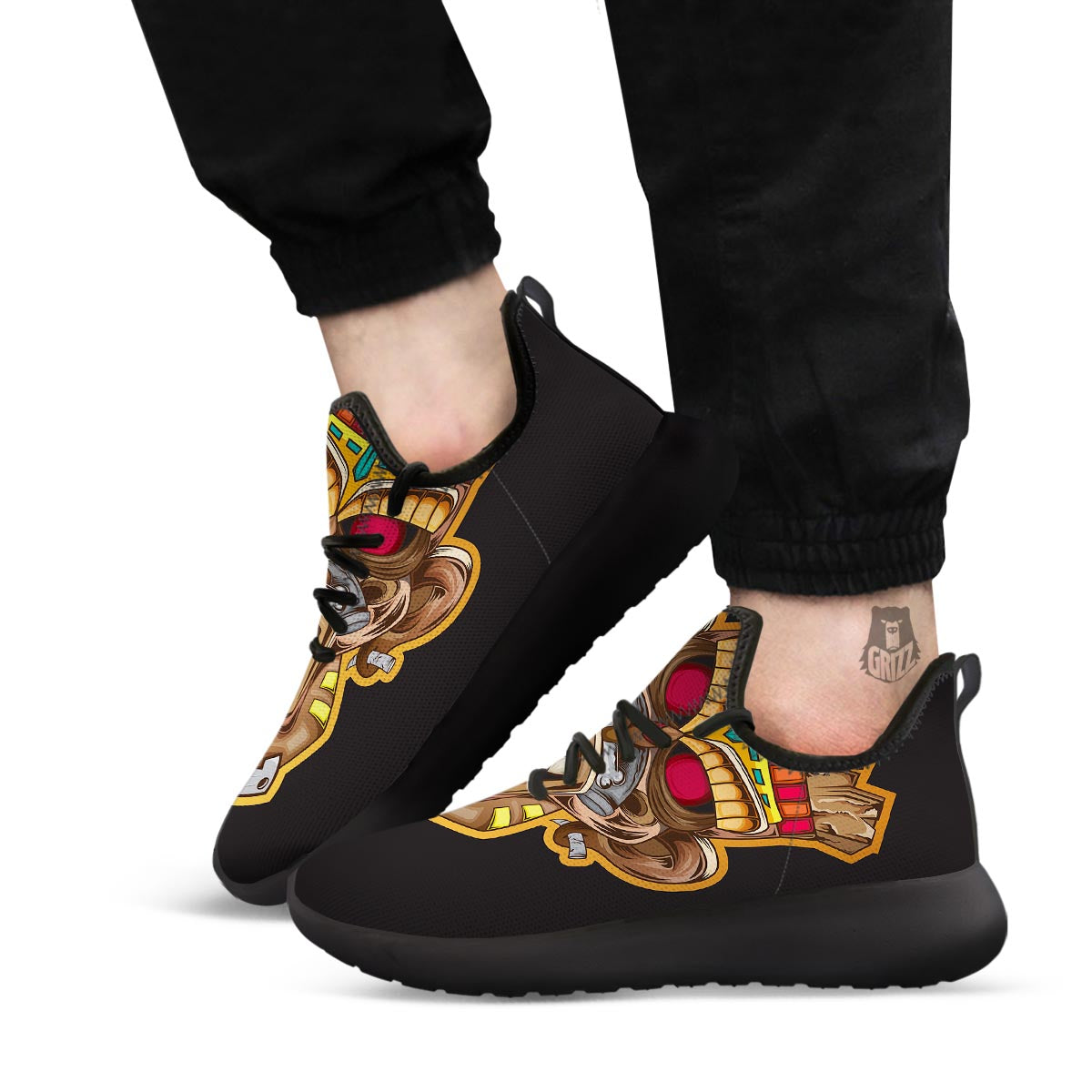 Totem Tiki Print Black Athletic Shoes-grizzshop