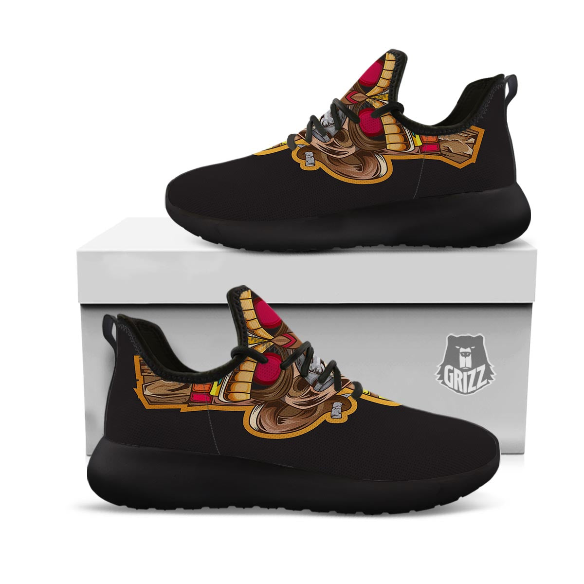 Totem Tiki Print Black Athletic Shoes-grizzshop
